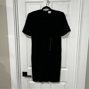 Vintage Power Dress Black Mini Dress with Gold Accents